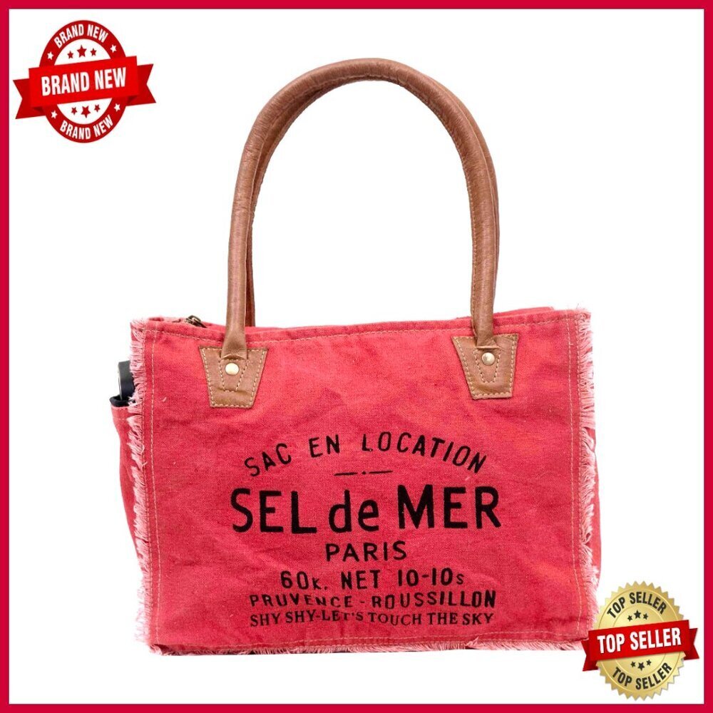 Canvas & Leather Tote Bag with Zip Closure, Waterproof Lining, Multiple Pockets